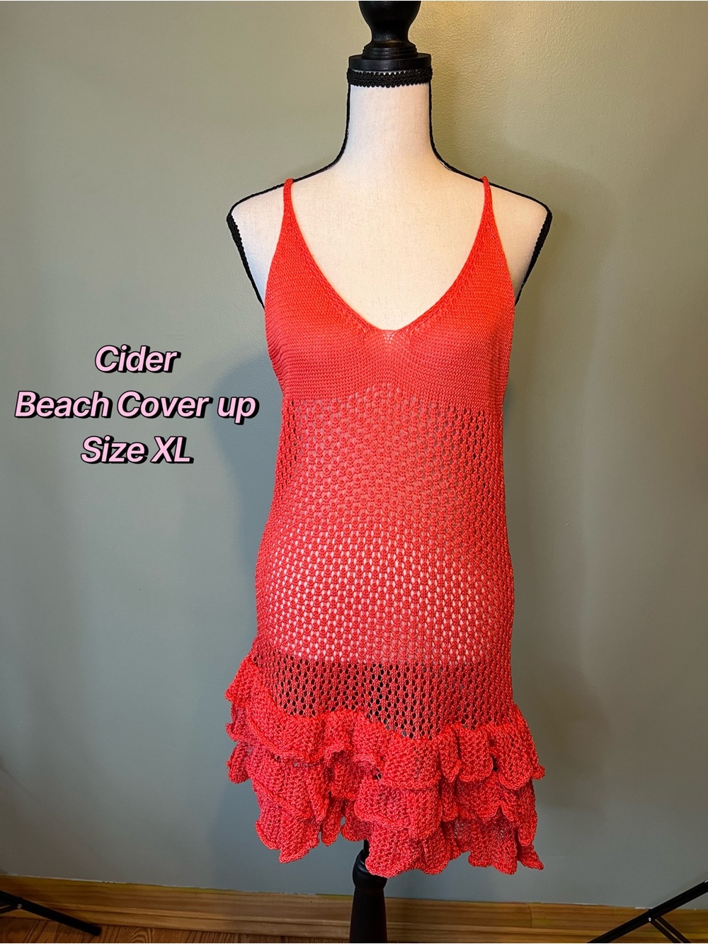 Cider Women's Red Crochet Beach Cover-Up Dress Size XL